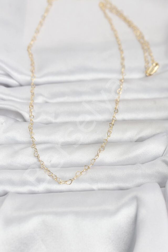 CM 14K Gold Renk Kalp Zincirli 60 cm Kadın Kolye