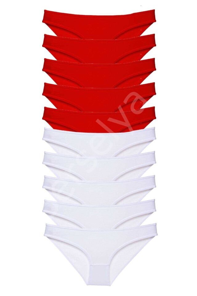 10 adet Süper Eko Set Likralı Kadın Slip Külot Kırmızı Beyaz