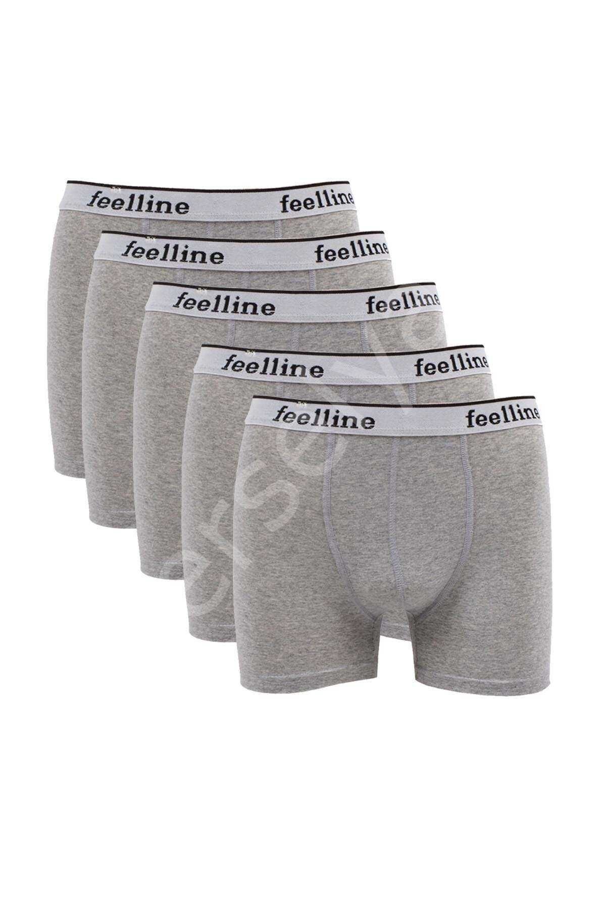 5 adet Feelline Gri Pamuklu Doğal Likralı Erkek Boxer XXL