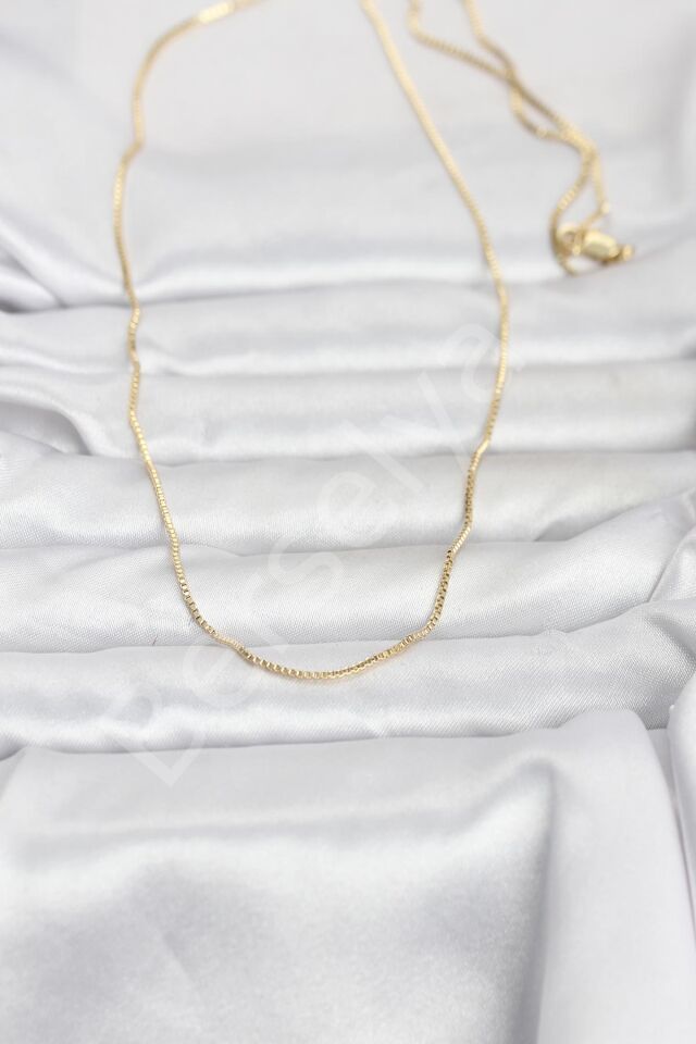 CM 14K Gold Renk İnce Kare Zincirli Model 60 cm Kadın Kolye