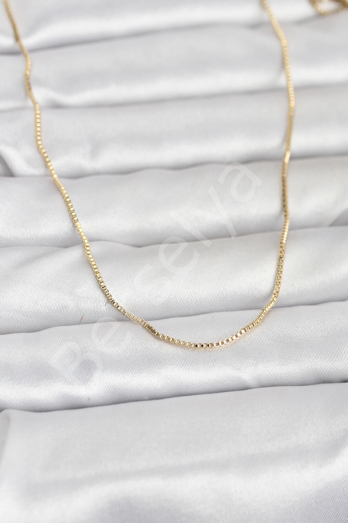 CM 14K Gold Renk İnce Kare Zincirli Model 60 cm Kadın Kolye