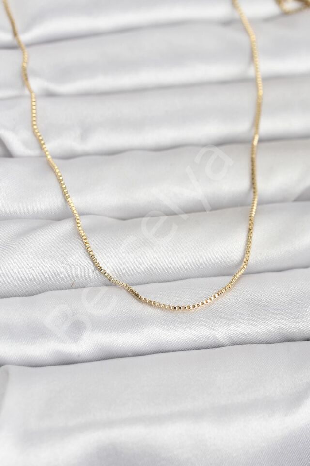 CM 14K Gold Renk İnce Kare Zincirli Model 60 cm Kadın Kolye
