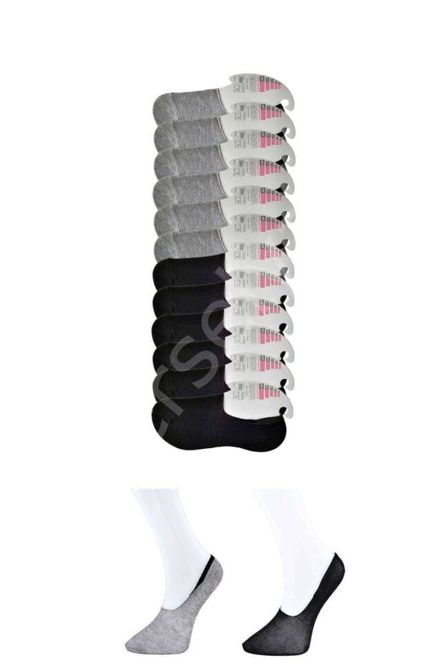 Siyah ve Gri Kadın Babet Çorap 12 çift