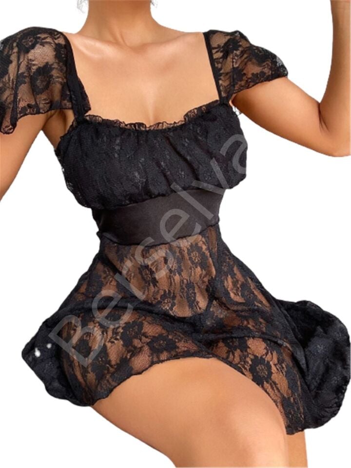 Alt Kısmı Tül Üst Kısmı Jarse Mini Fantazi Gecelik