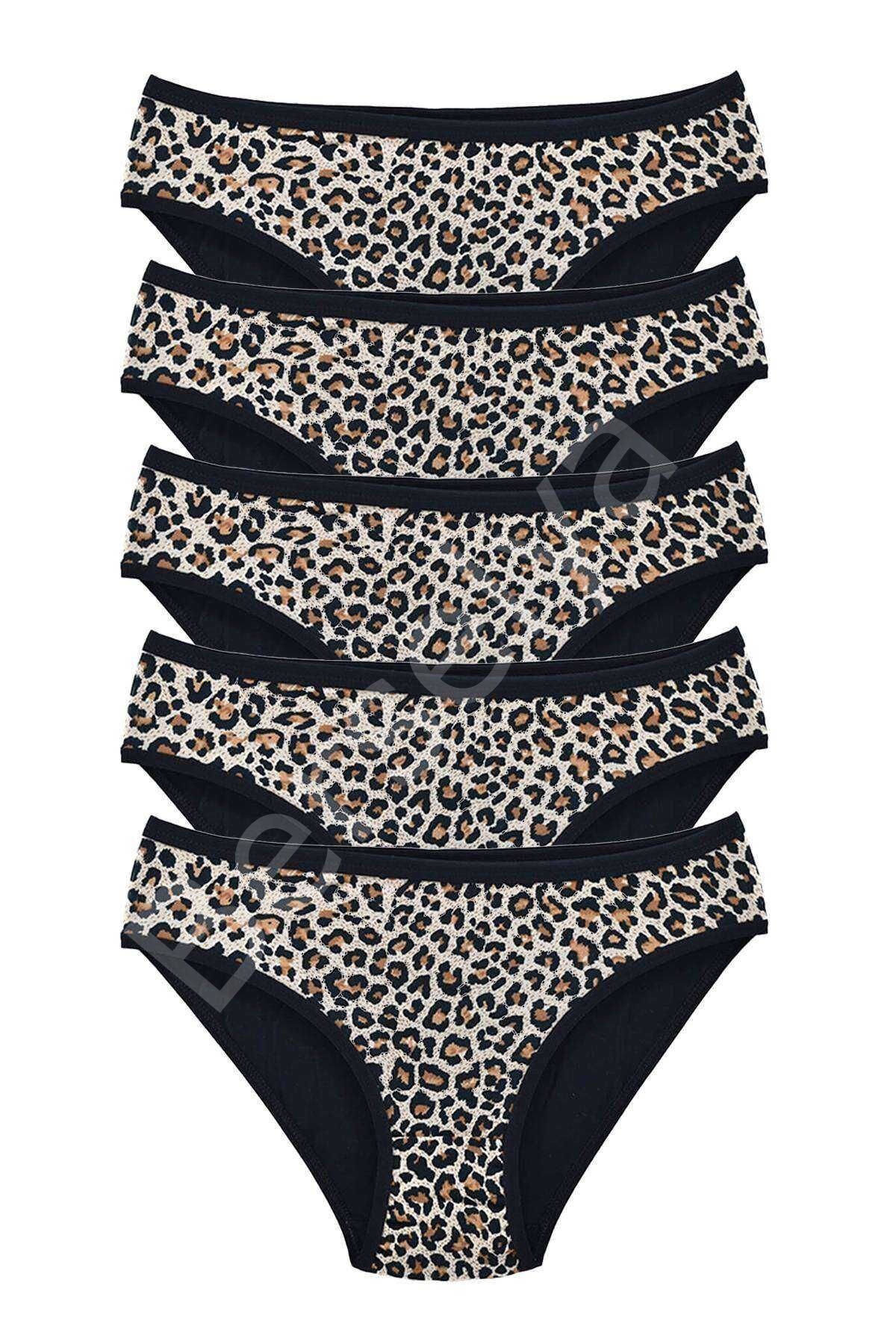 5 Adet Leopar Desenli Likralı Yumuşak Dokulu Kadın Slip Külot