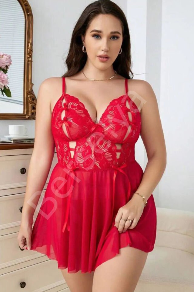 Kadın Kırmızı Büyük Beden Fantezi Gecelik 3628