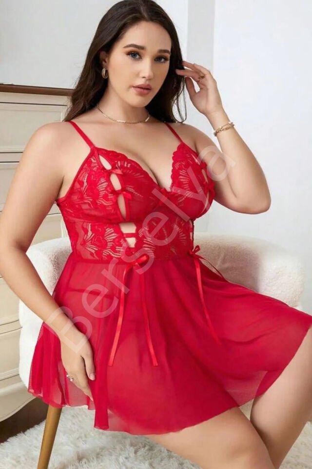 Kadın Kırmızı Büyük Beden Fantezi Gecelik 3628