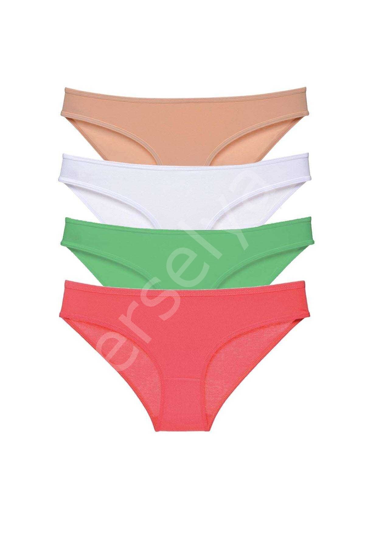 4 adet Süper Eko Set Likralı Kadın Slip Külot Ten Pudra Yeşil Fuşya M
