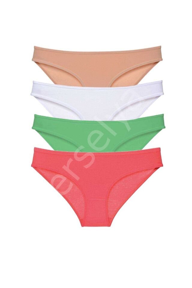 4 adet Süper Eko Set Likralı Kadın Slip Külot Ten Pudra Yeşil Fuşya M