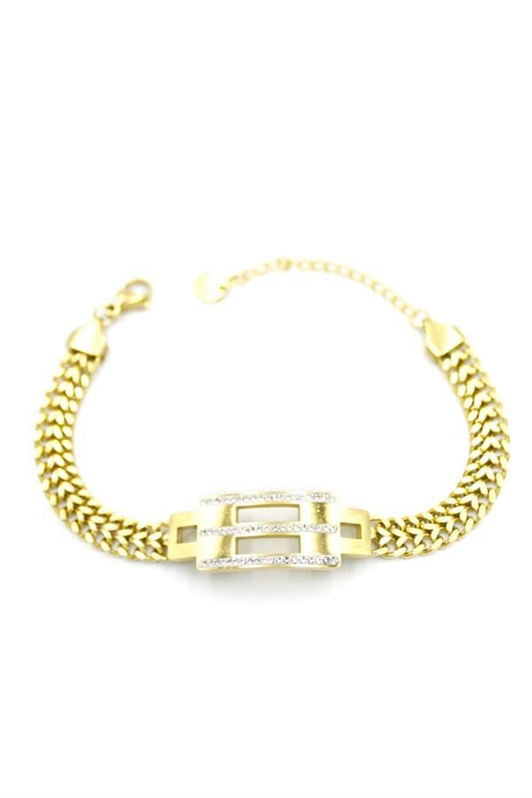 Taşlı Zincir Bileklik - Altın