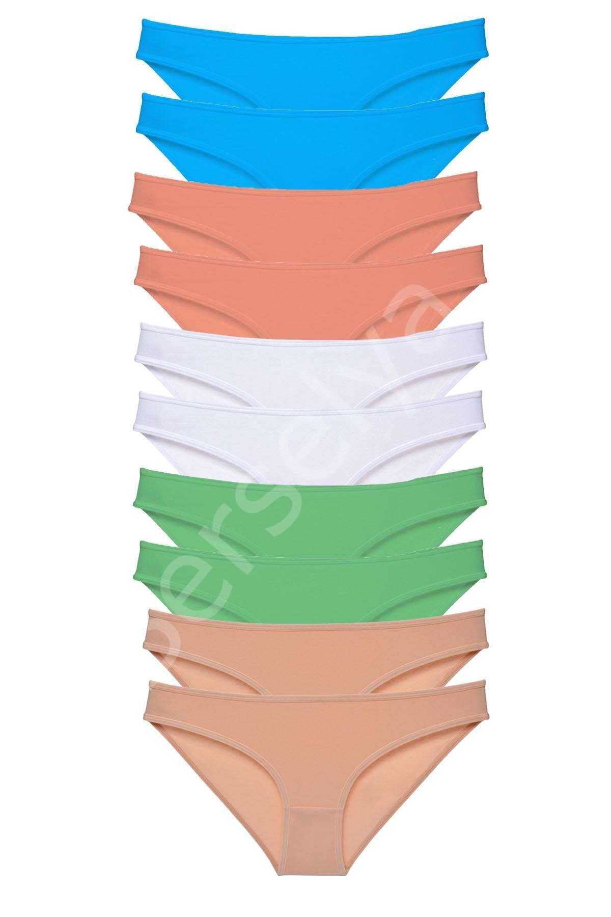 10 Adet Süper Eko Set Likralı Kadın Slip Ten Beyaz Pudra Yeşil Mavi