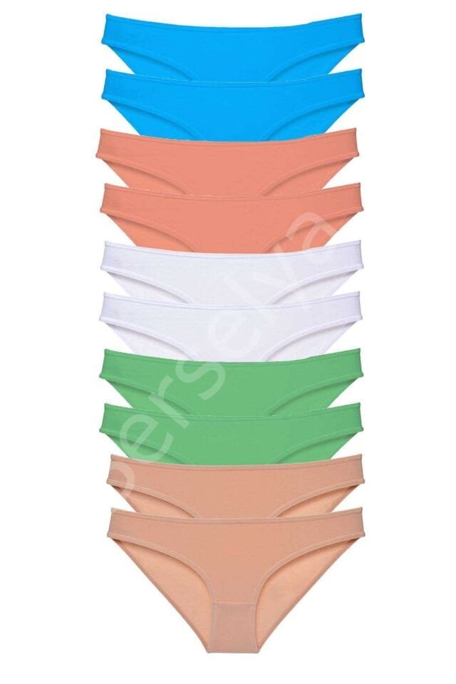 10 Adet Süper Eko Set Likralı Kadın Slip Ten Beyaz Pudra Yeşil Mavi