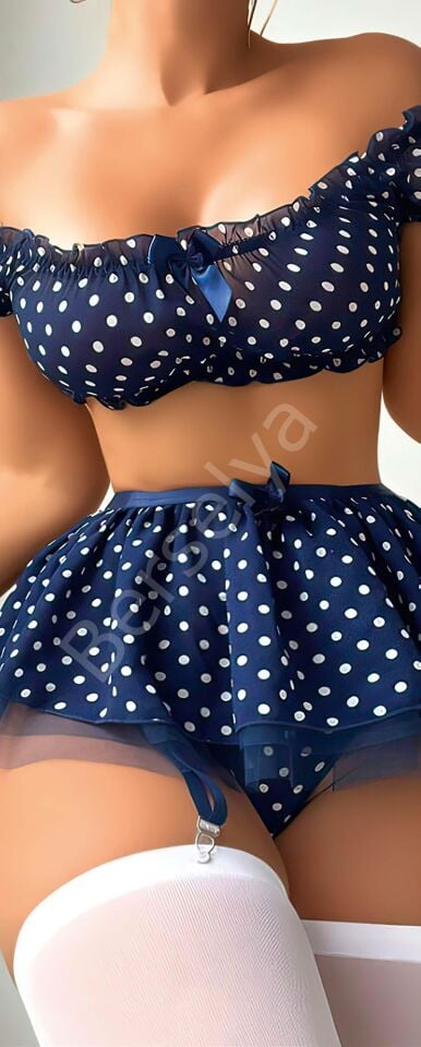 Lacivert Fırfır Etekli Puantiyeli Jartiyerli Fantezi Kostüm