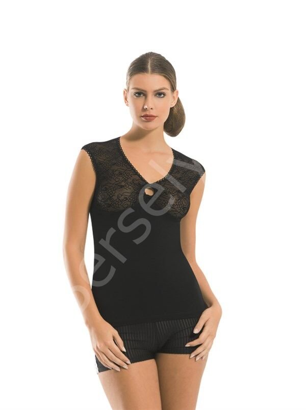 Dantelli Floklu Kravize Kolsuz Modal Kadın Bluz Elestan