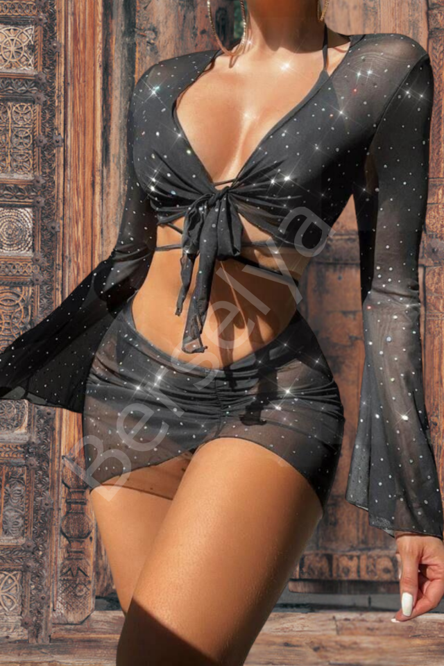 Tül Üstünekollu Taş İşlemeli Fantezi Gecelikmodellerimiz 75004