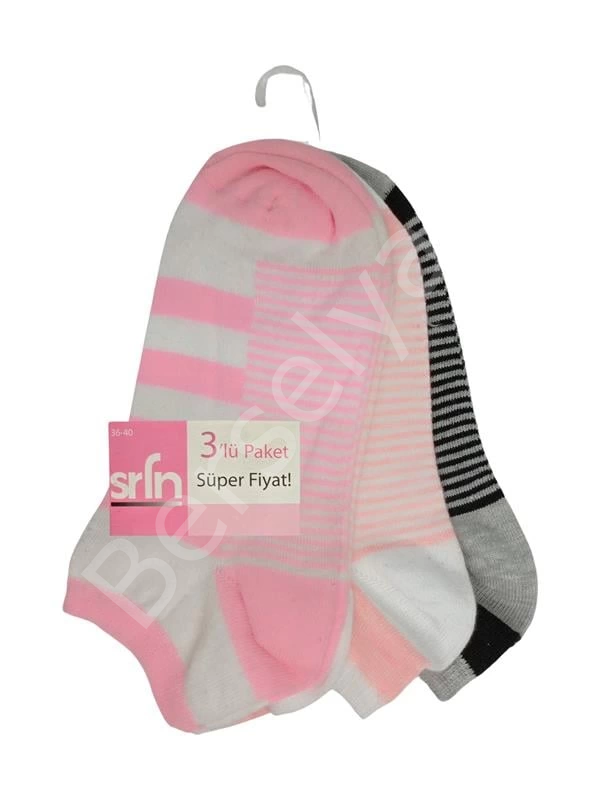 Srfn Kadın Patik Çorap 3 Lü Çemberli Desen