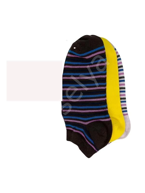 Srfn Kadın Patik Çorap 3 Lü  Çizgili  Desen