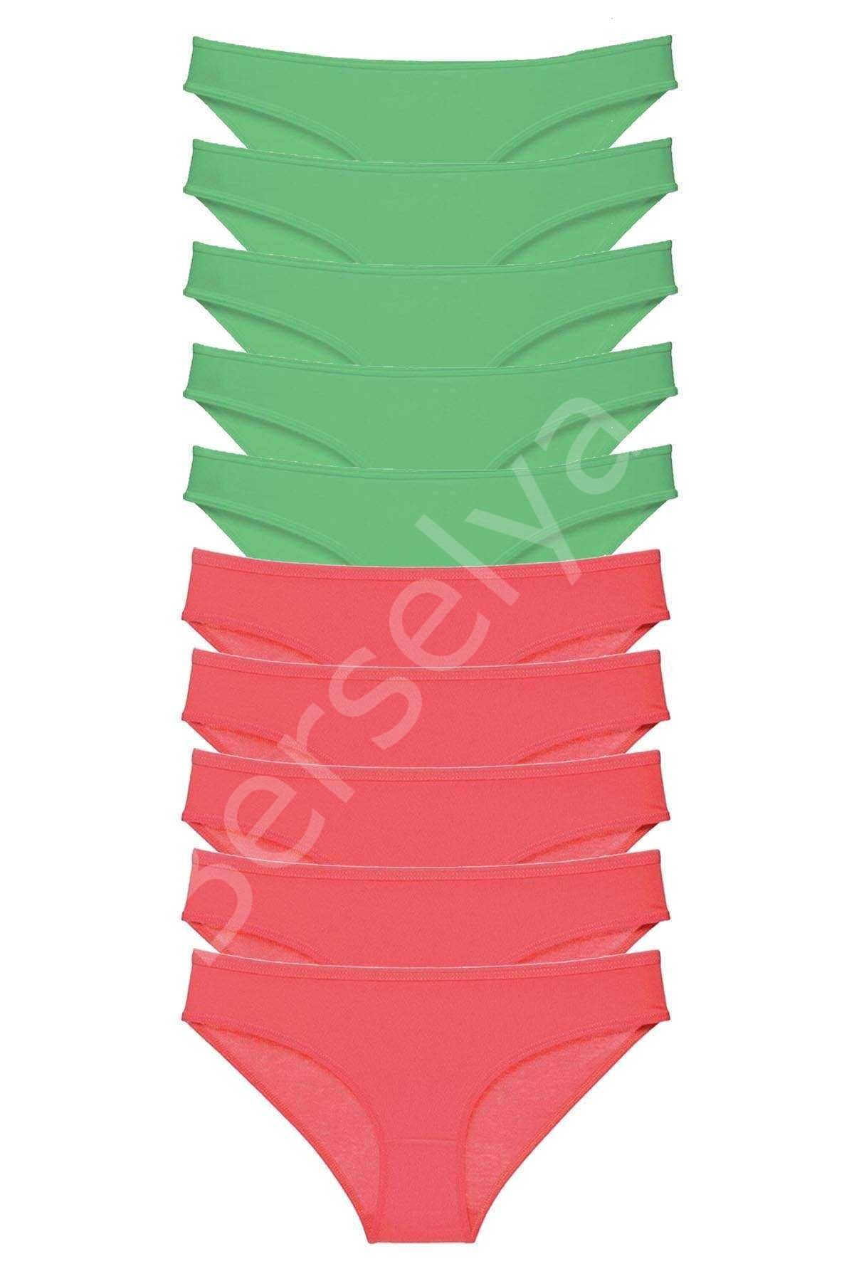 10 adet Eko Set Likralı Kadın Slip Külot Yeşil Fuşya