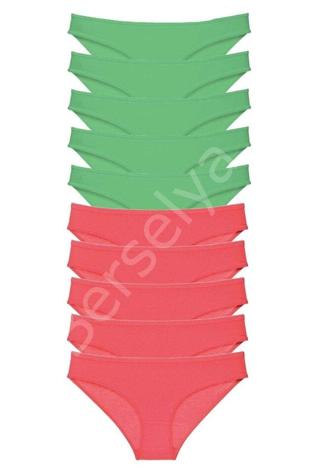 10 adet Eko Set Likralı Kadın Slip Külot Yeşil Fuşya