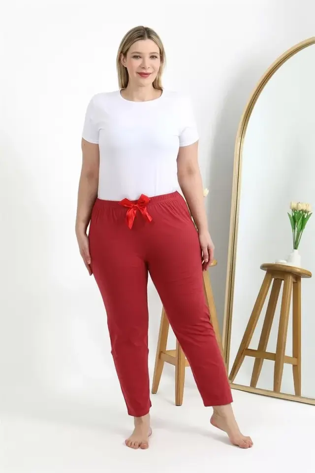 Kadın Büyük Beden Mercan Pamuklu Rahat Kalıp Ev Giyim Pijama Altı