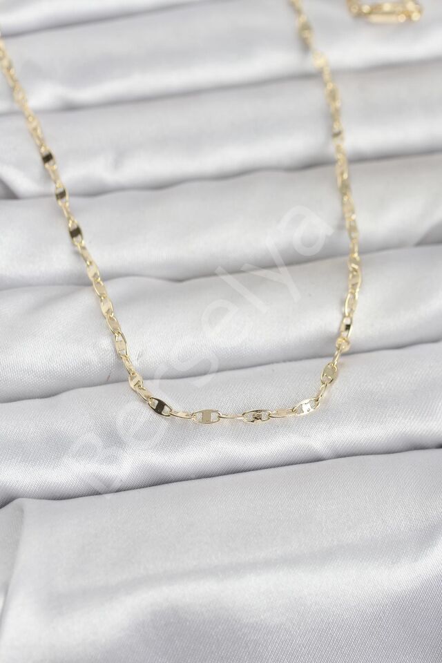 CM 14K Gold Renk Yassı Gemici Zincir Model 60 cm Kadın Kolye