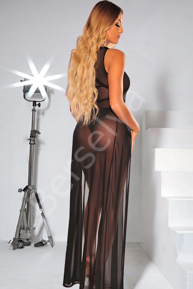 Siyah Yanlardan Yırtmaçlı Uzun Fantezi Sexi Fantezi Gecelik Model 68000s