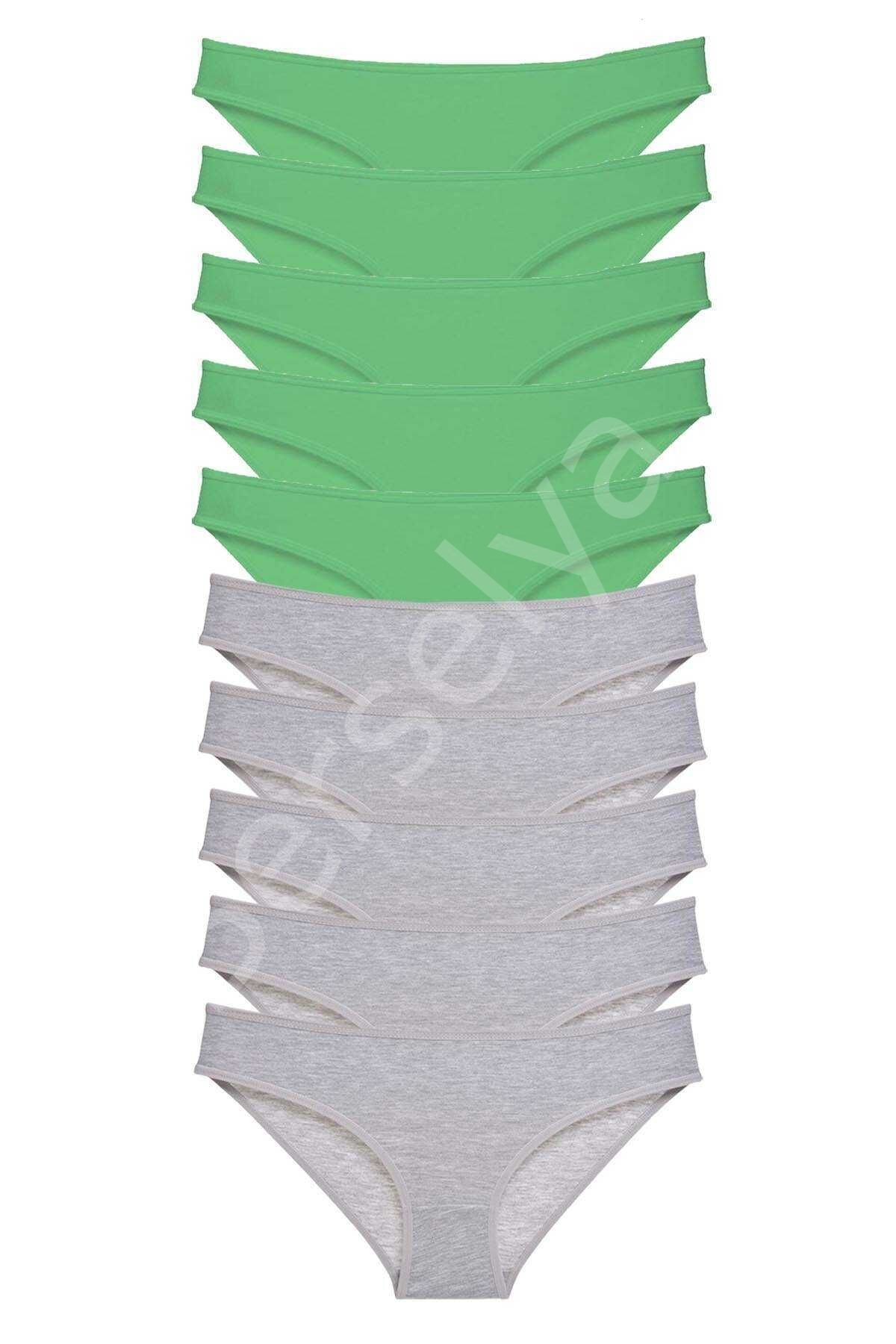 10 adet Süper Eko Set Likralı Kadın Slip Külot Yeşil Gri