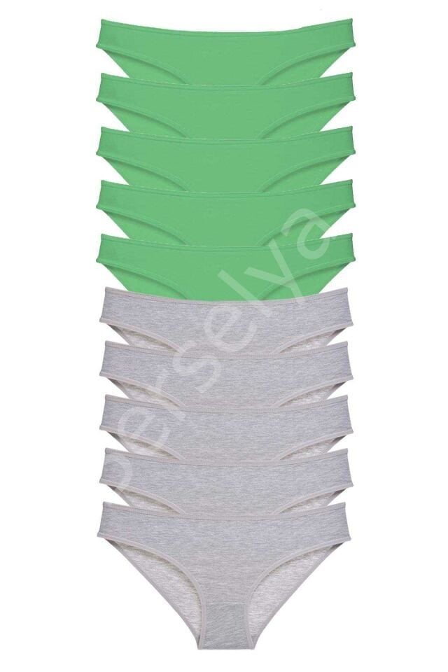 10 adet Süper Eko Set Likralı Kadın Slip Külot Yeşil Gri