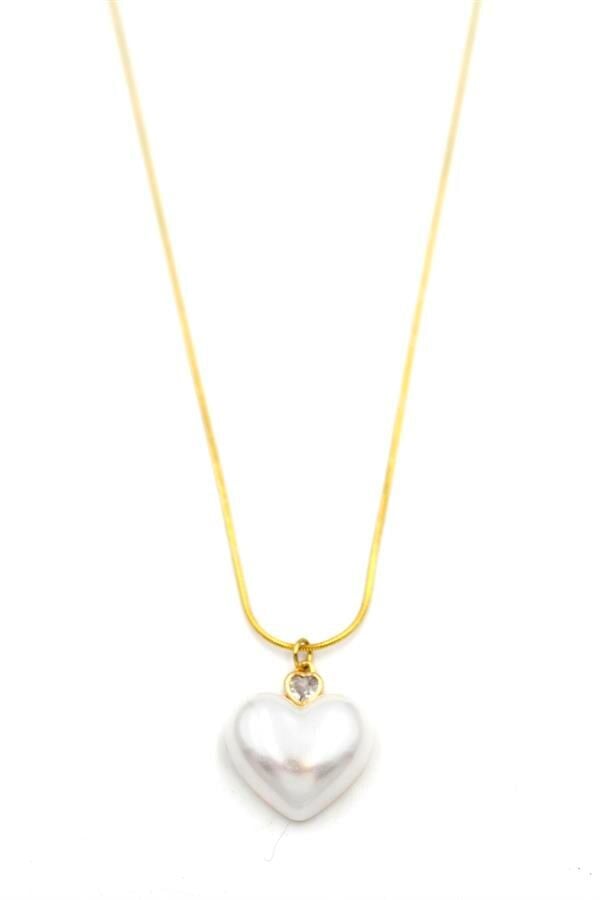 İnci Kalp Kolye - Altın