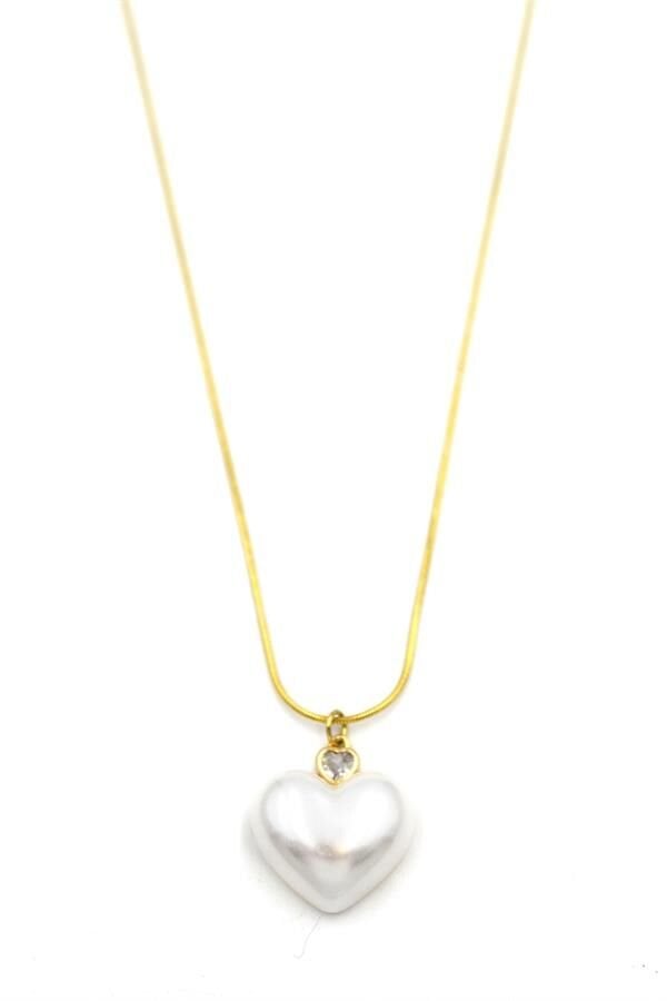 İnci Kalp Kolye - Altın