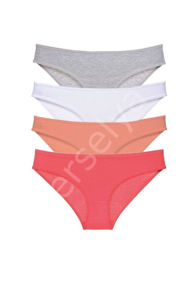 4 adet Süper Eko Set Likralı Kadın Slip Külot Gri Beyaz Pudra Fuşya XL