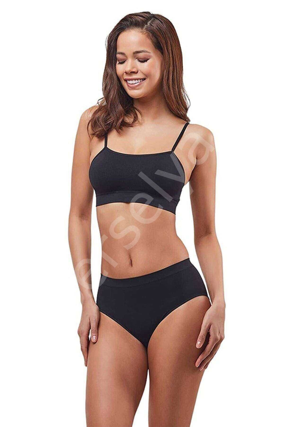 Elite Life Kadın İnce Askılı Dikişsiz Siyah Büstiyer 851 L-XL