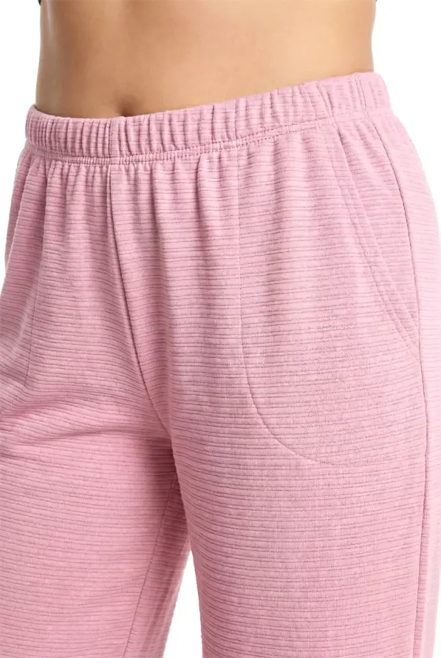 Kadın Pudra Pembe Dokulu Büyük Beden Cepli Pijama Altı