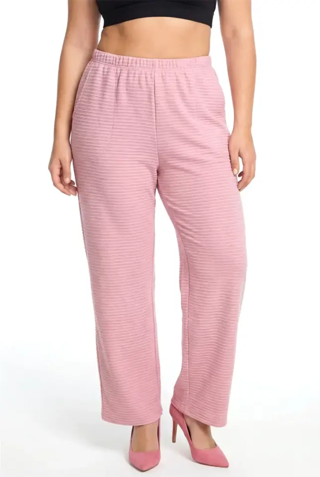 Kadın Pudra Pembe Dokulu Büyük Beden Cepli Pijama Altı