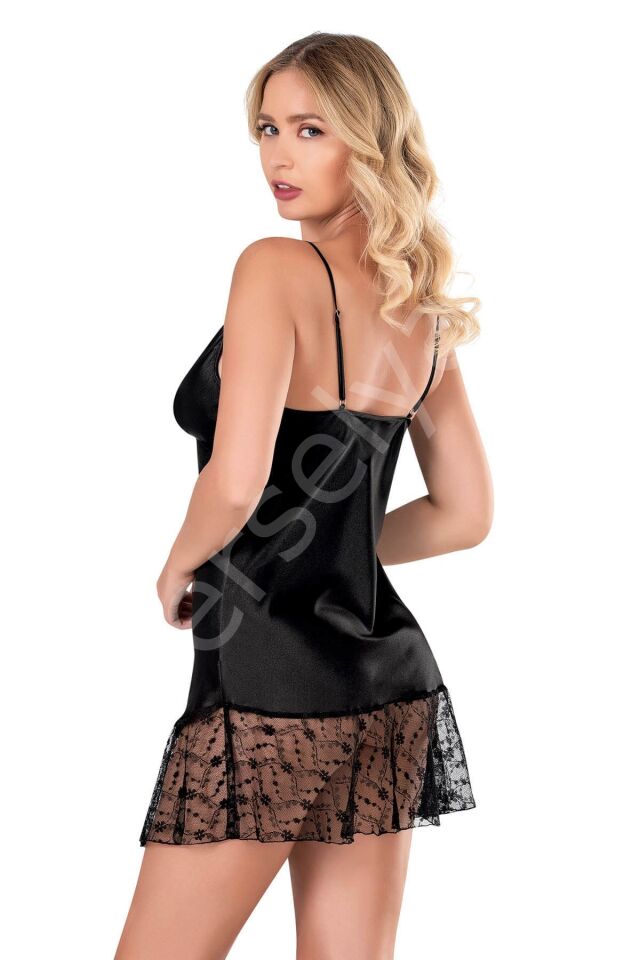 Siyah Kısa Saten Gecelik