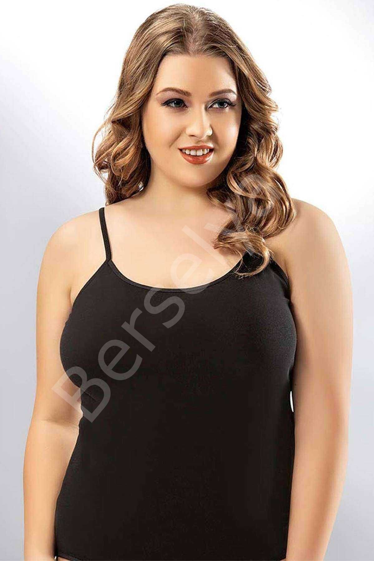 Kota Bayan İp Askılı Siyah Battal Atlet 6091