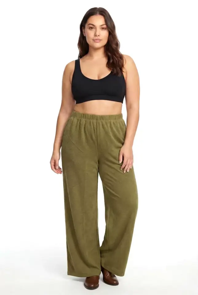 Kadın Haki Dokulu Büyük Beden Cepli Pijama Altı