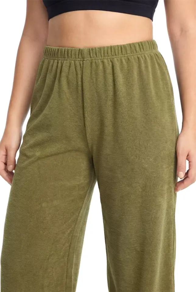 Kadın Haki Dokulu Büyük Beden Cepli Pijama Altı
