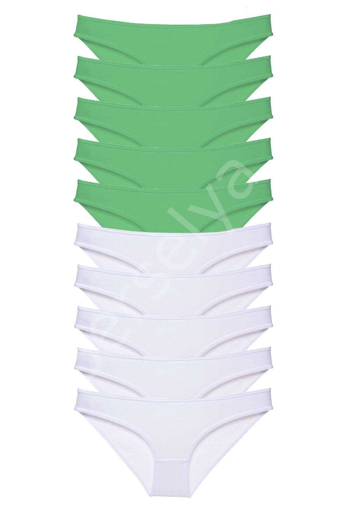 10 adet Eko Set Likralı Kadın Slip Külot Yeşil Beyaz