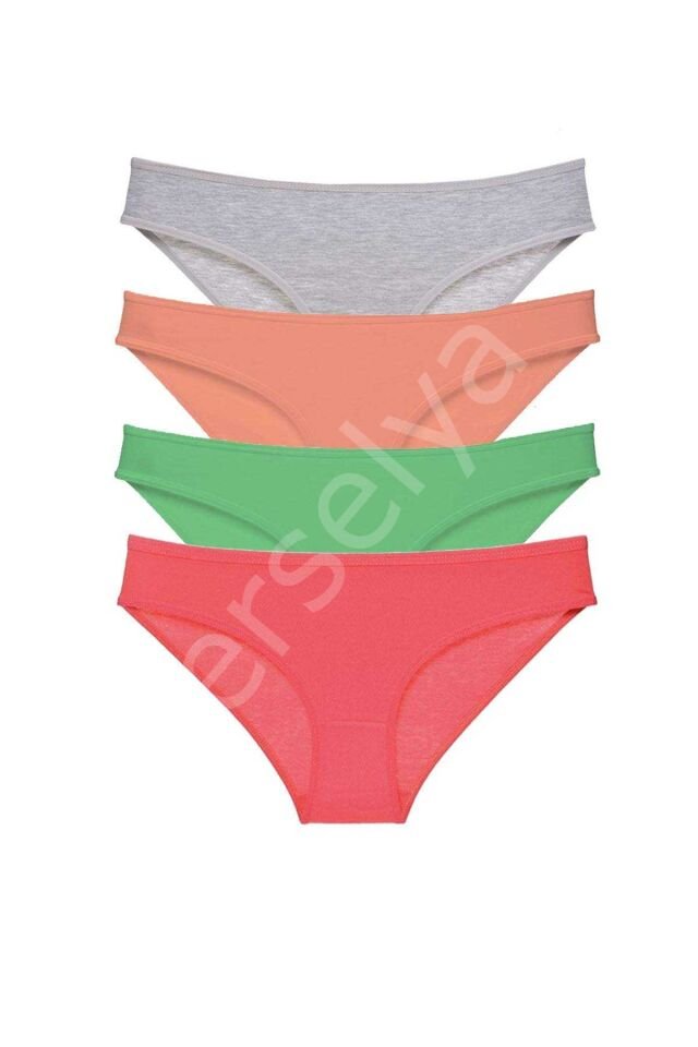 4 adet Süper Eko Set Likralı Kadın Slip Külot Gri Pudra Yeşil Fuşya L