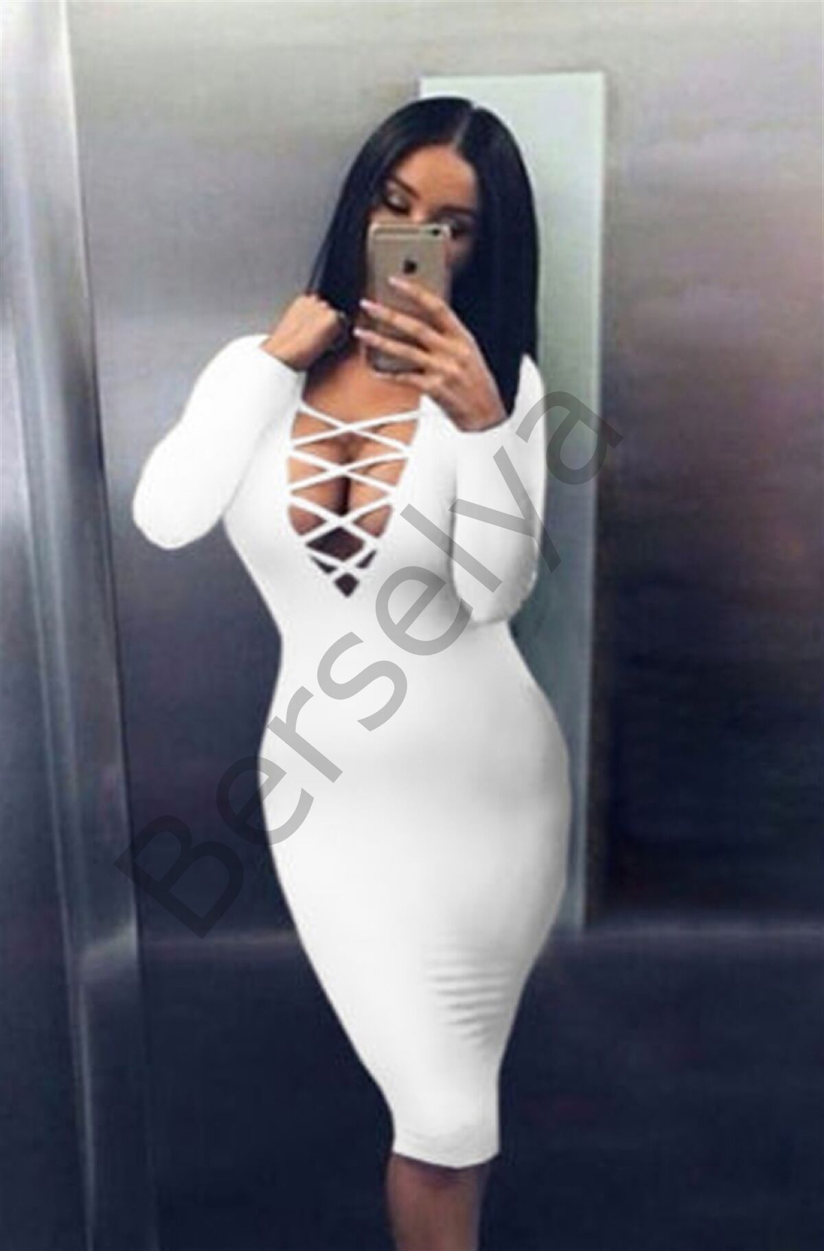 B101232 Uzun Kollu Elbise