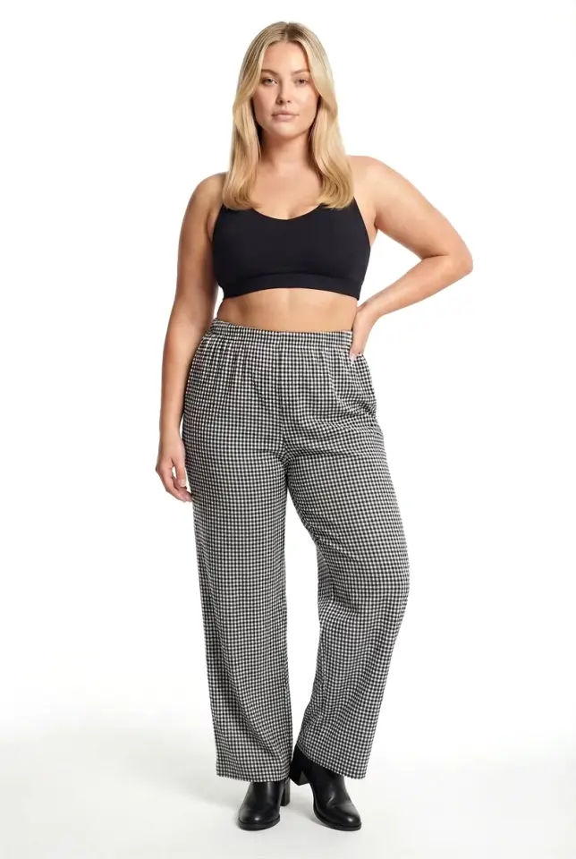 Kadın Siyah Beyaz Kareli Büyük Beden Cepli Pijama Altı Rahat Kesim Esnek Bel Günlük Ev Giyim Alt