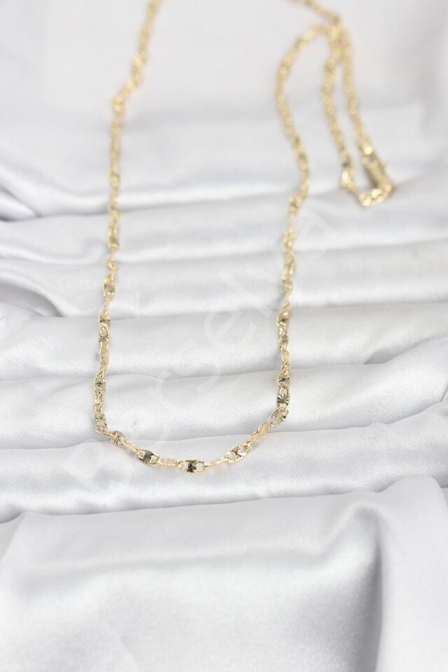 CM 14K Gold Renk Lazerli Gemici Zincir Model 60 cm Kadın Kolye