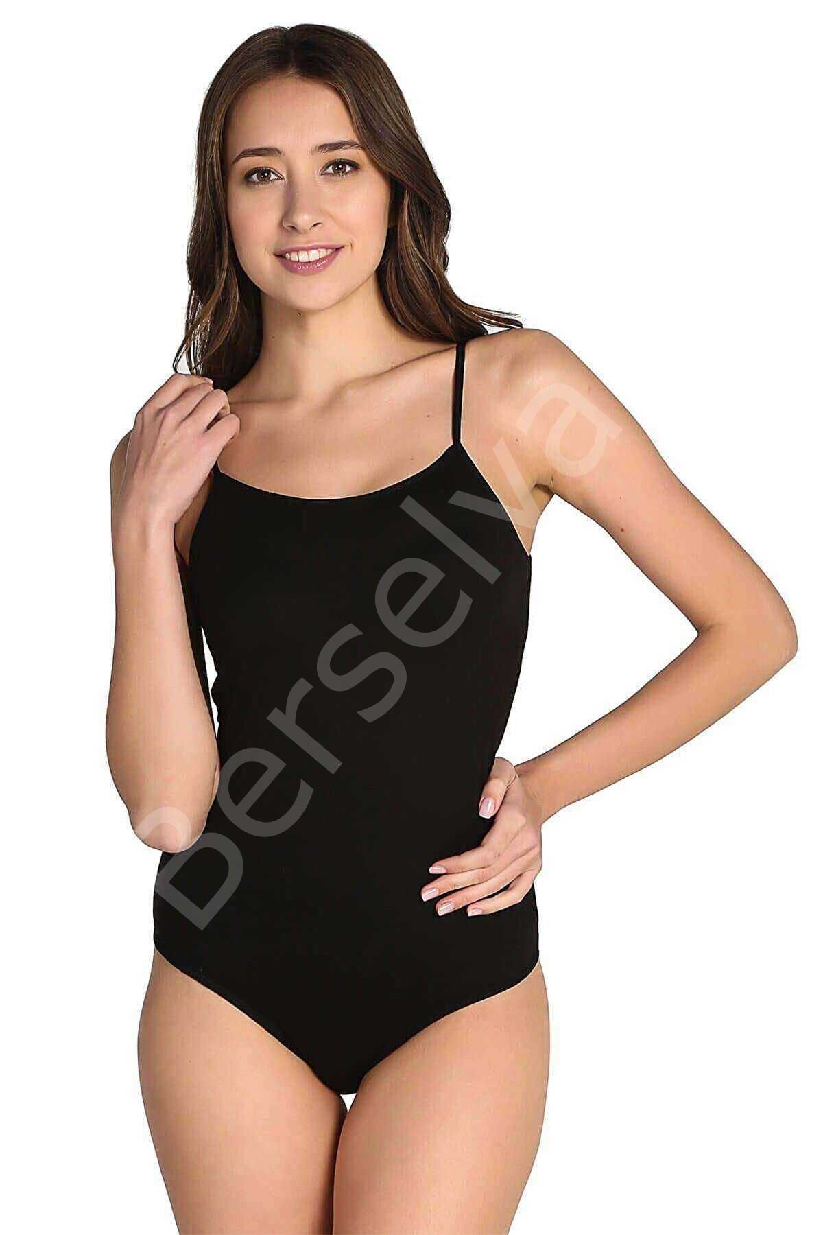 3 adet Tutku Kadın İp Askılı Siyah Çıtçıtlı Body 0148 M