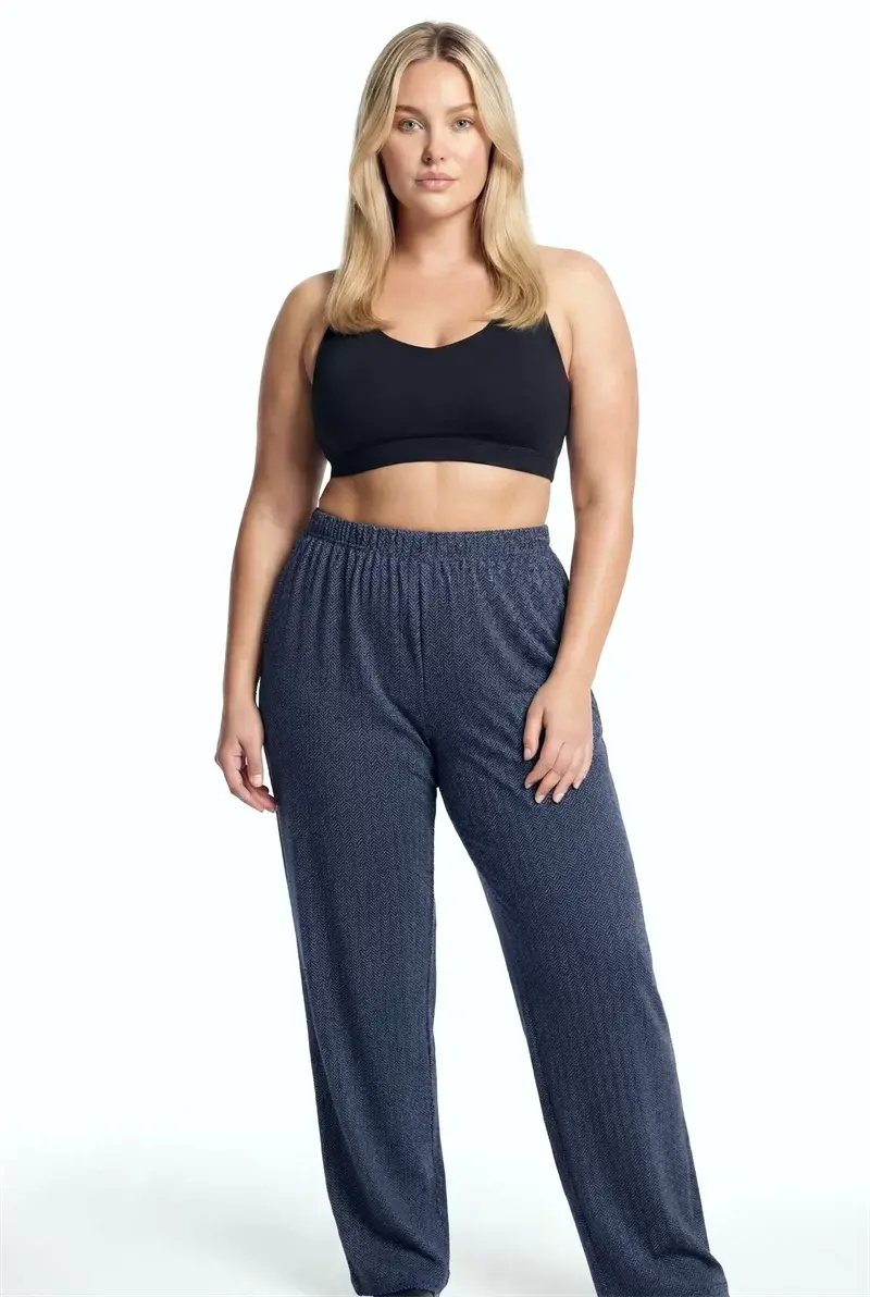 Kadın Lacivert Büyük Beden Cepli Pijama Altı Rahat Kesim Esnek Bel Günlük Ev Giyim Alt