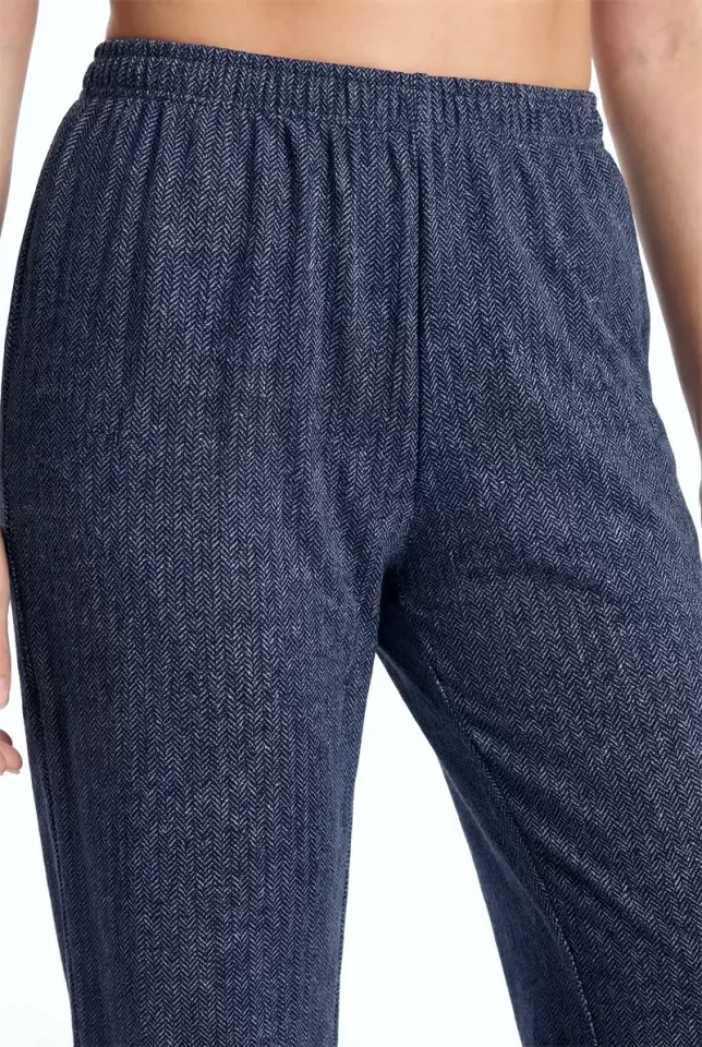 Kadın Lacivert Büyük Beden Cepli Pijama Altı Rahat Kesim Esnek Bel Günlük Ev Giyim Alt