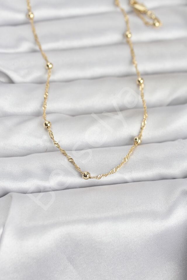 CM 14K Gold Renk Burgu ve Top Zincirli Model 60 cm Kadın Kolye