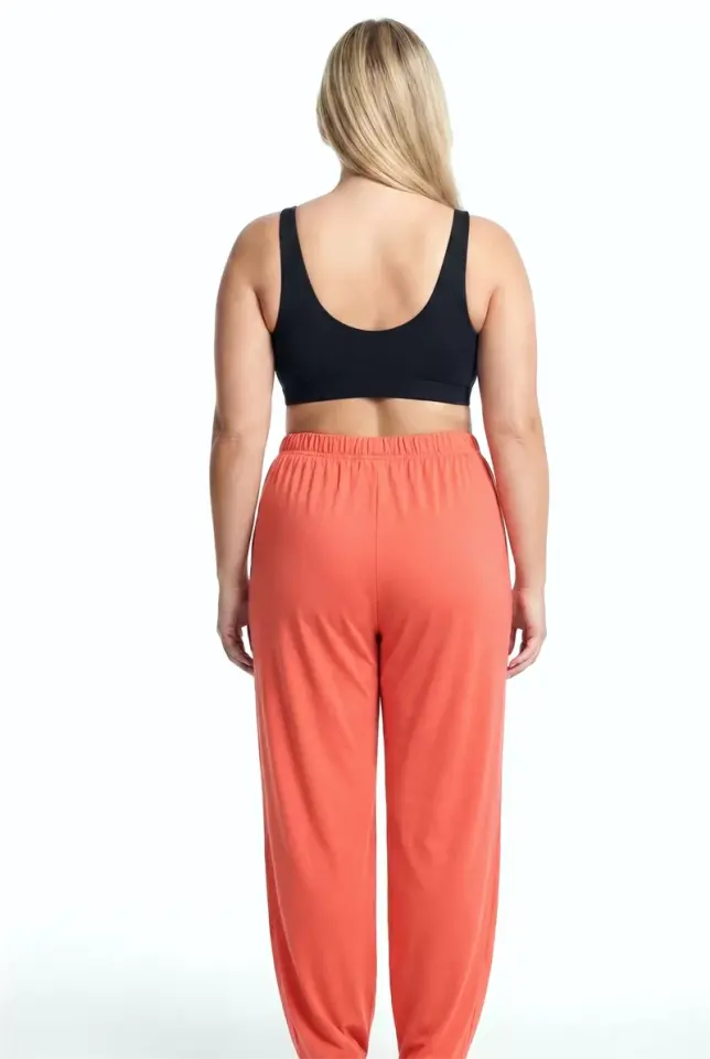 Kadın Turuncu Dokulu Büyük Beden Cepli Pijama Altı Rahat Kesim Esnek Bel Günlük Ev Giyim Alt