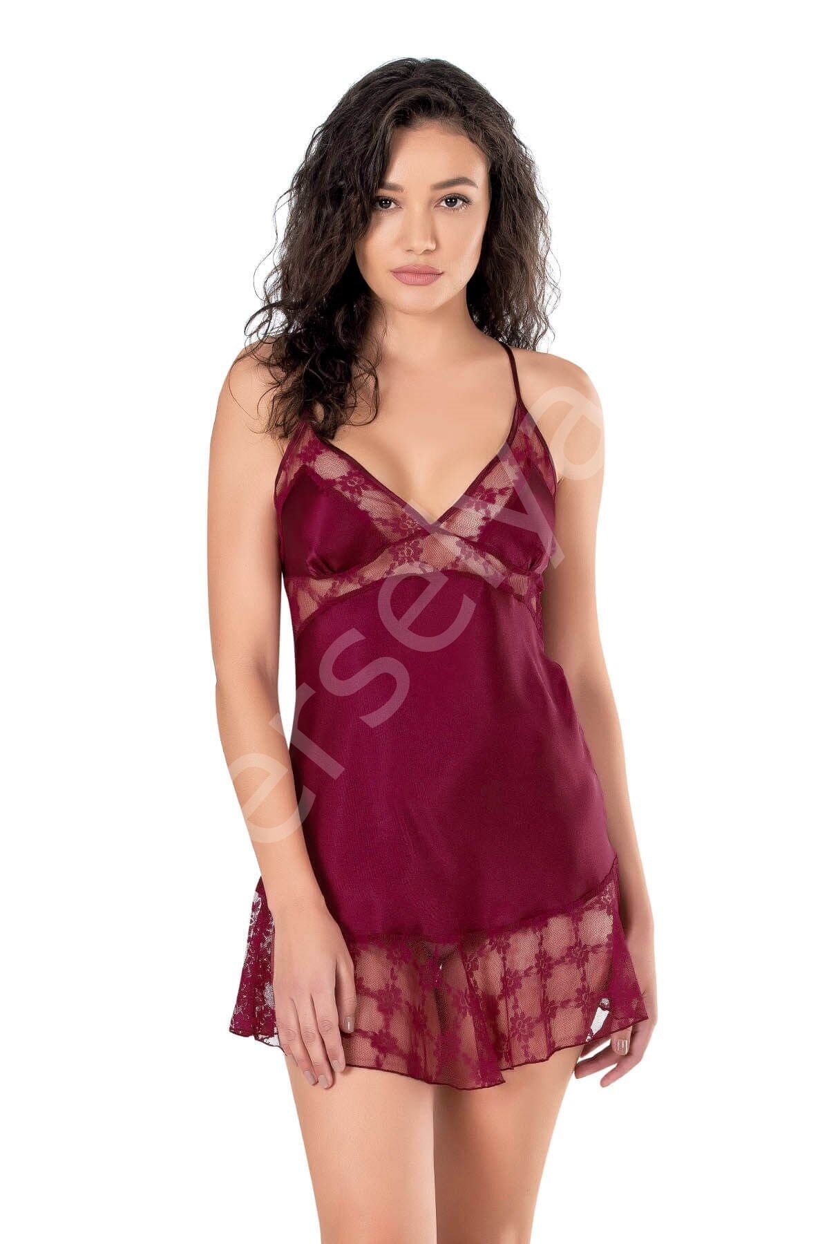 Bordo Kısa Saten Gecelik