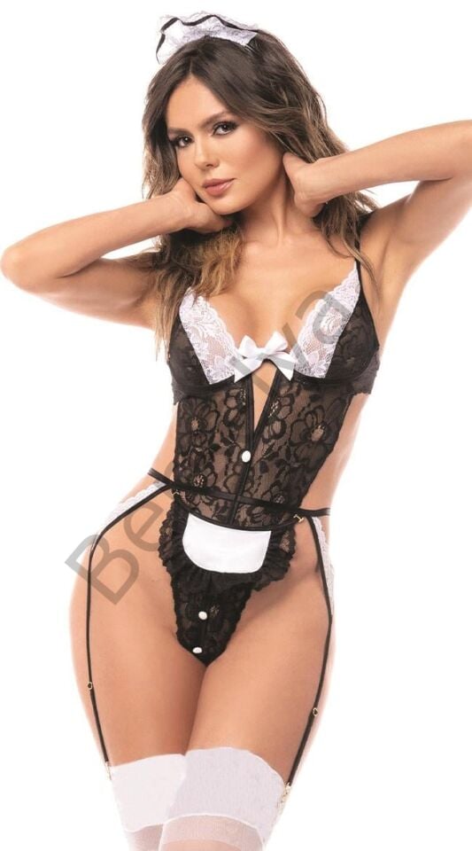 Siyah Dantelli Fantezi Body Hizmetçi Kostümü